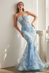 Strapless Butterfly Print Sheer Corset Bodice Luxury Gala mermaid Prom & Bridesmaid Dress CDCB099