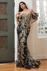 Strapless Glitter Floral Print Gala Sweetheart detachable puff sleeve Bodice Prom & Bridesmaid Dress CDJ844