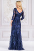 Embroidered Lace Trumpet Sheer 3/4 Sleeves Long Mother Of The Bride Dress AC7045