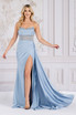 Side Slit Sheer Lace Bodice Corset Back Long Prom Dress ACTM1005