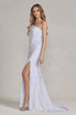 Side Slit One Shoulder Embroidered Sequins Open Back Long Evening Dress NXR1202