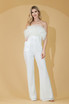 Feather Embellished Strapless Embroidered Sequin Prom Jumpsuit AC3019