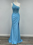 One Shoulder Embroidered Bodice Side Slit Long Evening Dress NXA1317