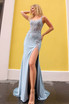 Sheer Embroidered Bodice Side Slit Straps Long Evening Dress NXG1365