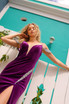 Velvet Side Slit Embellished Jewel Off Shoulder Long Evening Dress NXR1428