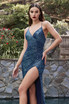 Gathered Waistline Ruched Fitted Plunging Neck Bodice Lace-Up Back Long Evening Dress CDCH225