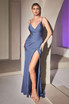 Satin Fitted Ruched Plus Size Satin Gathered V-neck Open Back Long Evening & Bridesmaid Dress CD7494C