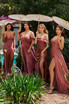 Satin Fitted Ruched Satin Gathered V-neck Open Back Long Evening & Bridesmaid Dress CD7494