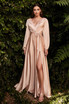 Satin V-Neckline Fitted on a waist A-Line Skirt Leg Slit Long Evening Dress CD7475