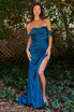 Satin High Leg Slit Off The Shoulder Draped Bodice Open Back Long Prom & Bridesmaid Dress CD7488