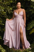 Satin A-line Deep V-Neckline Wrapped Bodice Open Back Long Prom & Bridesmaid Dress CD7485C