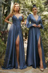 Satin A-line Deep V-Neckline Wrapped Bodice Open Back Long Prom & Bridesmaid Dress CD7485C