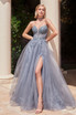 Strapless Layered Tulle Side Slit Sheer Bodice Long Prom Dress CDCD0230