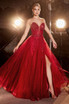 Strapless Layered Tulle Side Slit Sheer Bodice Long Prom Dress CDCD0230