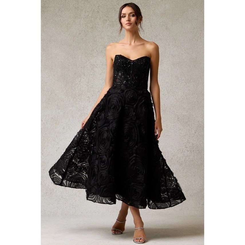 Diane Black Rosette Midi Dress