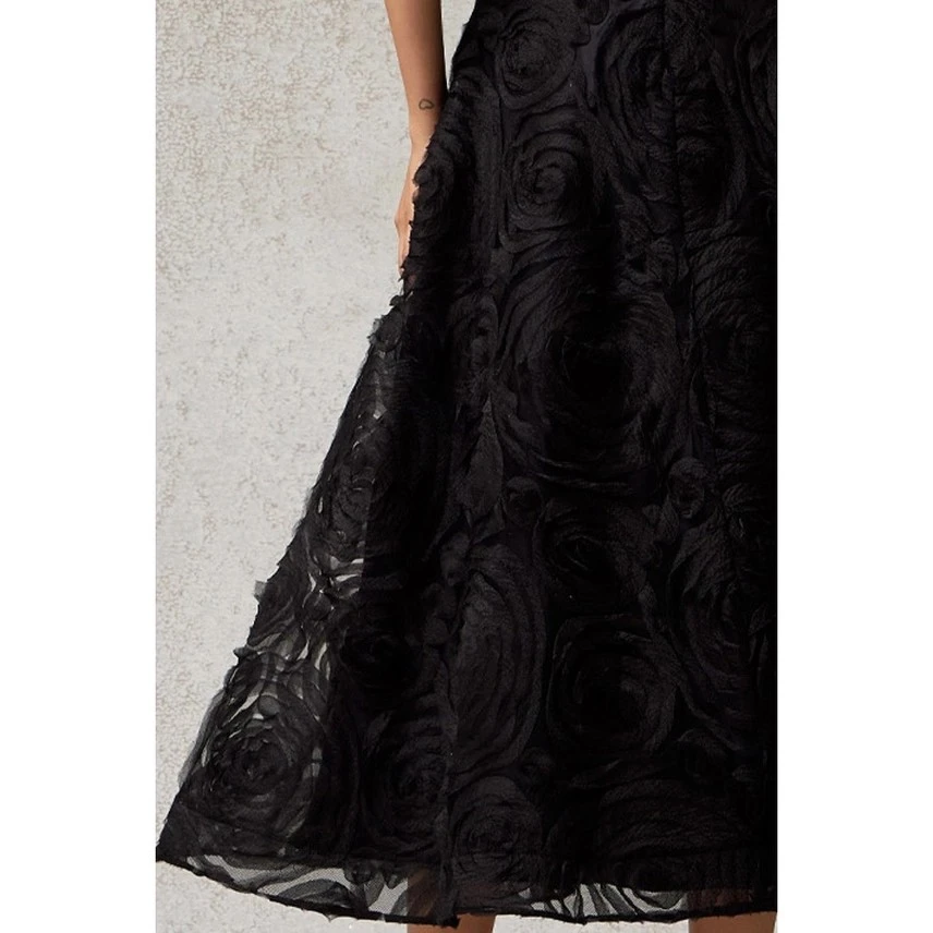 Diane Black Rosette Midi Dress