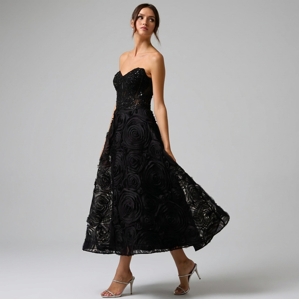 Diane Black Rosette Midi Dress