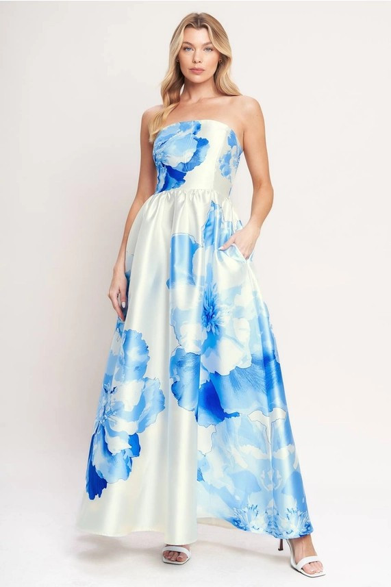 Adèle Blue Printed Maxi Dress