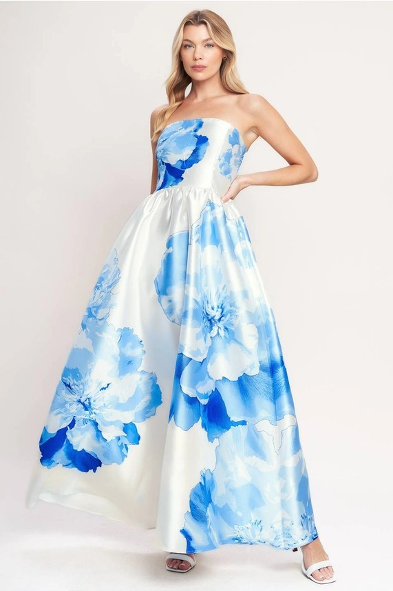 Adèle Blue Printed Maxi Dress