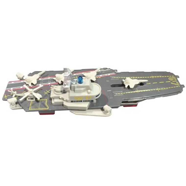 This large diecast metal and plastic Aircraft Carrier pullback features authentic lights and sounds and moving parts!