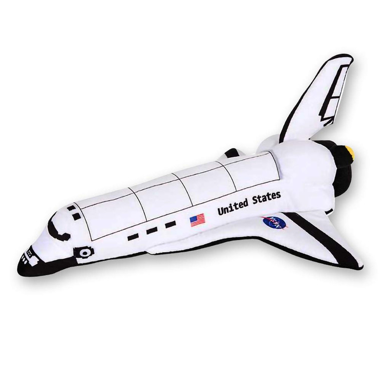 Adorable aspiring astronauts will love this plush space shuttle toy! It measures a large 14”, has a classic touch of white and black, and even sports NASA and USA logos. Fuel their imagination and decorate their space with a serving of coolness.
