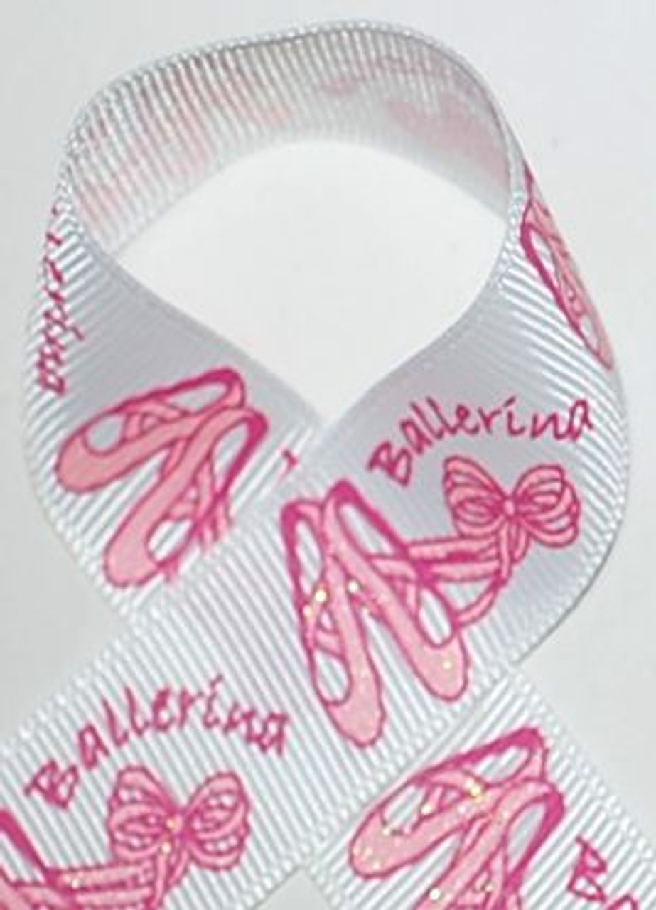 7/8 in Glitter Dance Slipper Grosgrain Printed Ribbon. Great for Craft Supplies and Hair bows