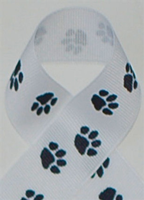 White with Black Paws Grosgrain Ribbon