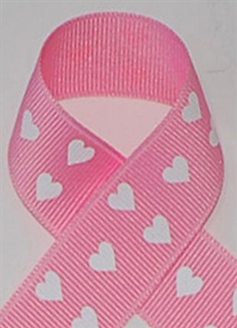 Pink With White Hearts Grosgrain Ribbon