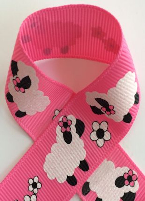 Black and pink cow print satin ribbon
