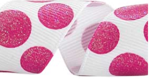 White and Azalea Glitter Polka Dot Ribbon #308