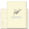 Quotation Card Winter: Aretino Cover shows single leaf on a branch with quotation by Pietro Aretino in blue typeface Let us love winter for it is the spring of genius.