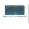 Saturn Press letterpress sympathy card- Love for Stars on the cover is a illustration of a silhouette of a person surrounded by a sky full of stars with a quote by Sarah Williams- " I have loved the stars too fondly to be fearful of the nigh".  Inside of the sympathy card are the words 'may your sorrow be eased by good memories".