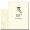 Cover of Graduation Congratulations Card- "Ready to Fly" with image of owl wearing a graduation cap perched on books, with the word "Congratulations"