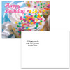Birthday postcard "Confetti Cupcakes" on the reverse side has the message "wishing you the very best on your special day", with room for name, address and space to write in a birthday greeting appropriate for business, corporate or school-student use. 