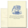 Quotation Card Year of Toil: Churchill Cover Shows a vintage style illustration of a sail boat on a rough sea with a quote by Winston Churchill that reads: Here's to a year of toil - a year of struggle and peril, and a long step forward towards victory. May we all come through safe and with honour.