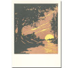 Saturn Press letterpress River Cabin card shows a cabin on a river with the reflection of the rising moon
