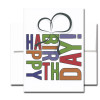 Boxed Birthday Card - Box of Good Wishes has Happy Birthday in bold letters shaped into an outline of a gift box. 