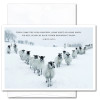 Quotation Card - Sleet or Snow: Cover photo shows a group of sheep standing in a "V" in a snow covered field with the Simon Dach quotation "The come the wild weather, come sleet or come snow, we will stand by each other however it blow"