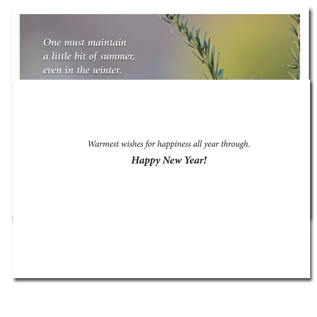 Chickadee New Year Card inside reads:  Warmest wishes for happiness all year through. Happy New Year!   