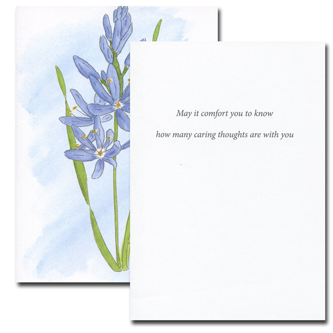 Inside of Wild Hyacinth Sympathy Card reads: May it comfort you to know how many caring thoughts are with you