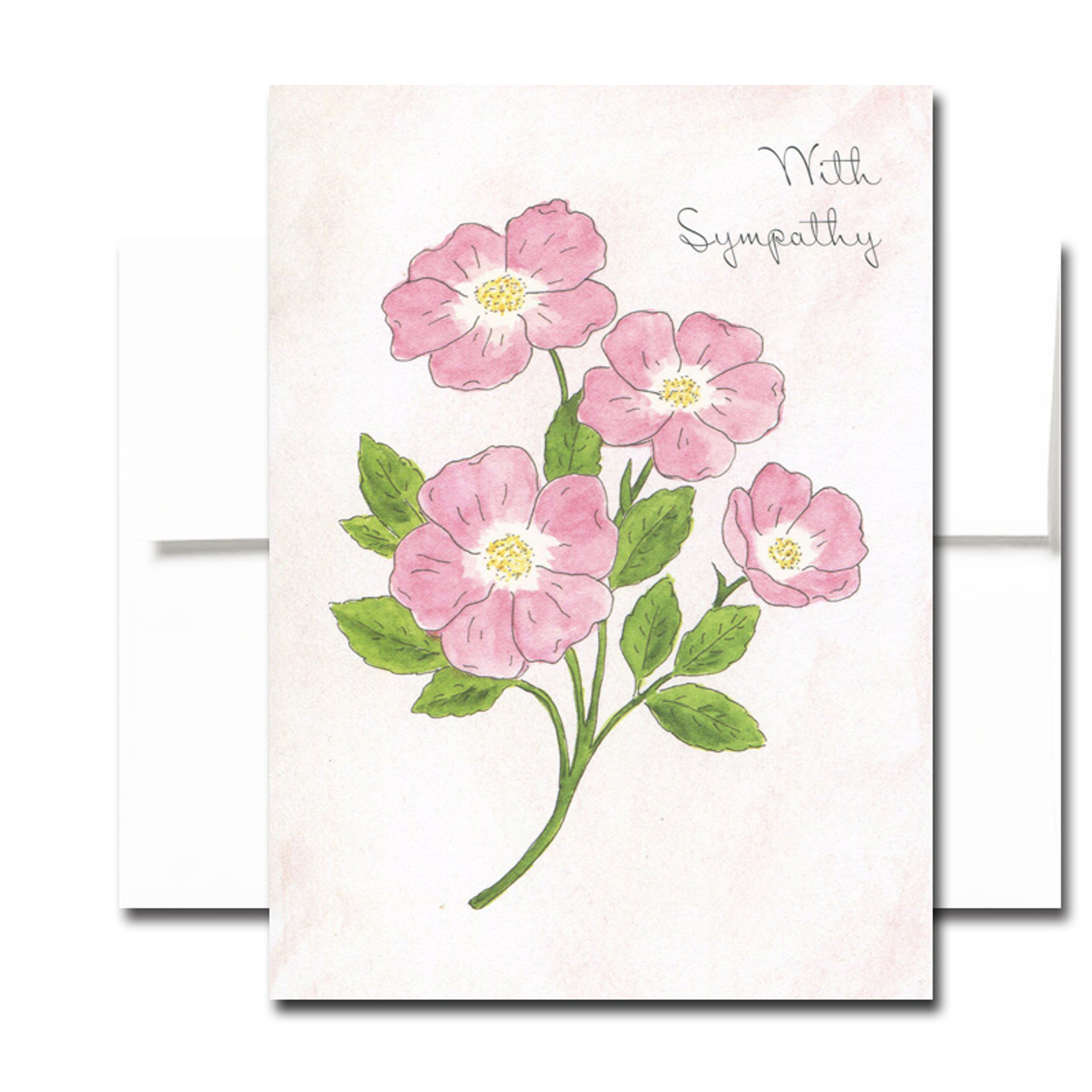 Sympathy Card: Sweet Briar. Cover has a hand-painted watercolor illustration and the words With Sympathy