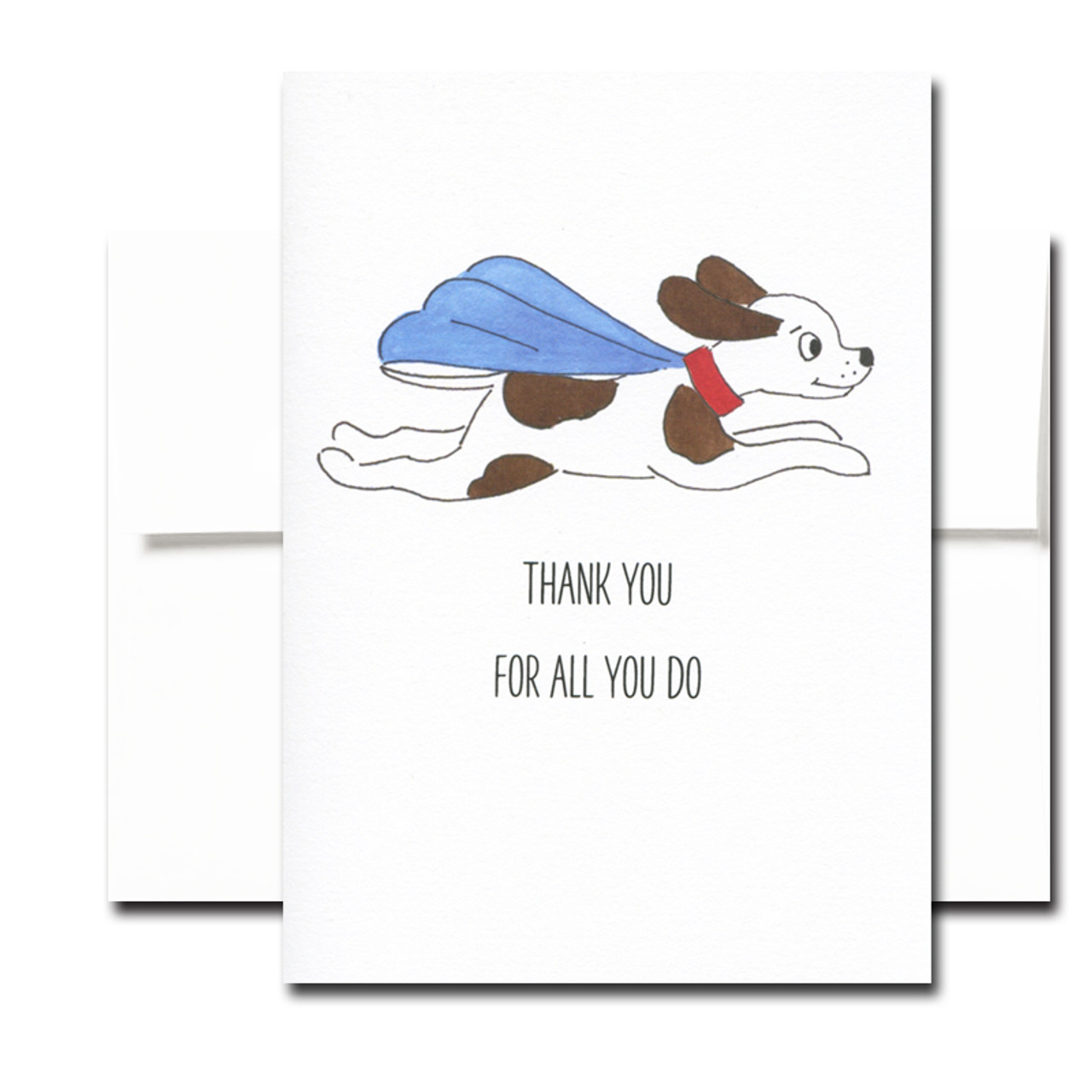 Superhero Thank You Note Card features little flying dog with blue cape