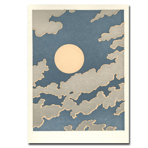 Saturn Press letterpress card Partly Cloudy shows the moon against a backdrop of clouds