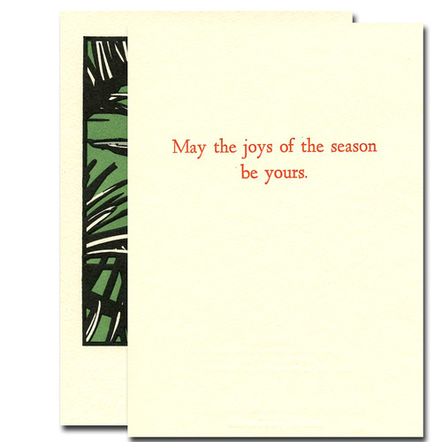 Inside Saturn Press Letterpress card greeting reads, May the joys of the season be yours.