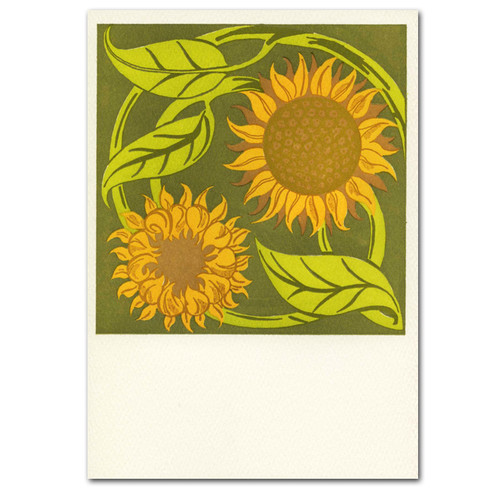 Saturn Press All Occasion Card Sunflowers Cover displays two blooming sunflowers in deep colors.