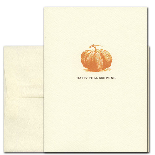 Thanksgiving - Heirloom Pumpkin cover shows a deep orange illustration of an heirloom pumping variety and the words "Happy Thanksgiving"
