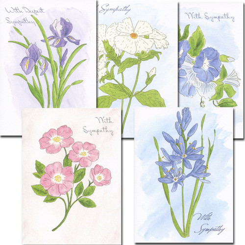 Sympathy Card Assortment: Watercolor Florals, 6 each of 5 different hand-painted watercolor floral designs