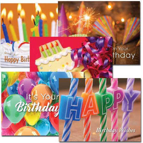 Birthday Postcard Assortment II  - five different designs in bright colors