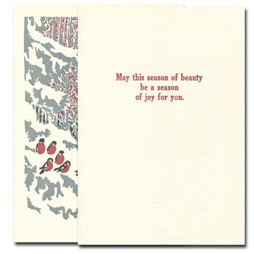 Evensong letterpress holiday card inside reads: May this season of beauty be a season of joy for you
