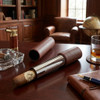 Visol Tristan Brown Leather and Stainless Steel Cigar Case - VCASE744BR
